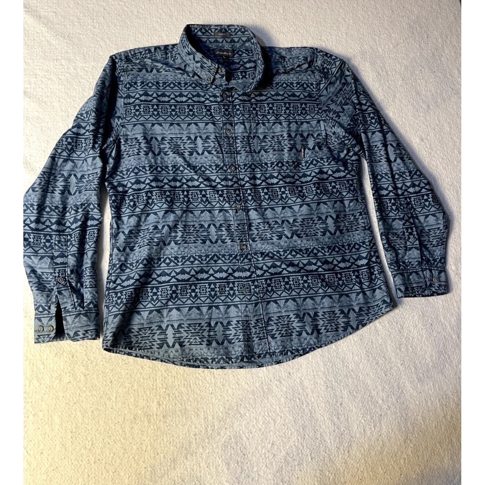 Eddie Bauer Shirt Flannel Chamois Southwestern Blue Aztec Long Sleeve Men XL